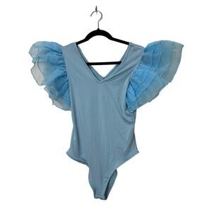 NWOT Women's Light Blue Bodysuit Top Poofy Regal Sleeves Small